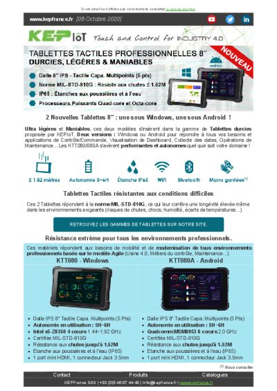 NEWSLETTERS - Tablettes Tactiles Pro 8'' KTT080
