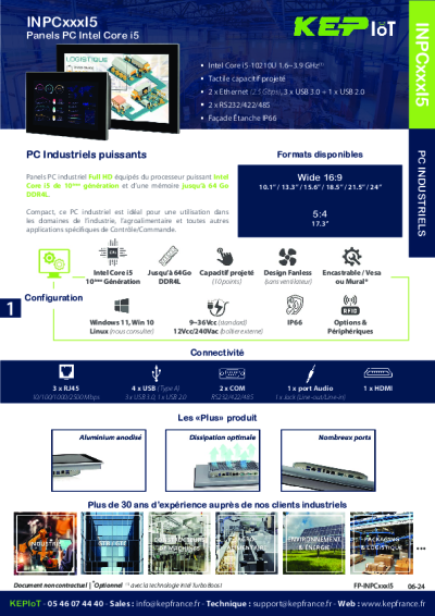 PC INDUSTRIEL - Panel PC 10.1'' - INPC101I5
