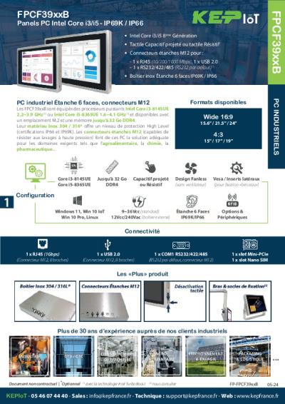 PC INDUSTRIEL - Panel PC IP69K 19'' - FPCF3919B