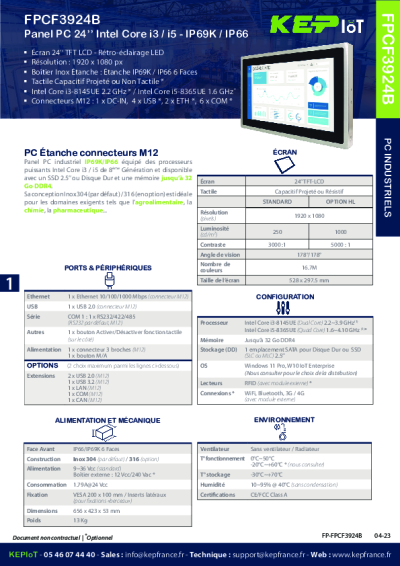 PC INDUSTRIEL - Panel PC IP69K 24'' - FPCF3924B