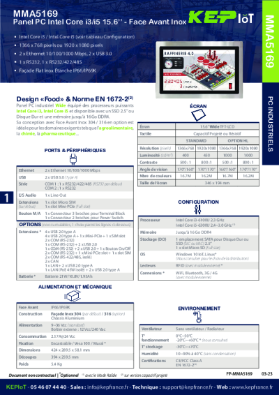 Panel PC 15.6'' Intel Core i3/i5 - Face avant inox