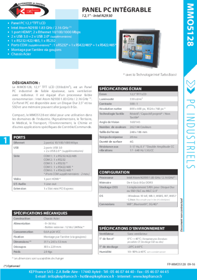 Panel PC Fanless Industriel Intégrable - MMO5128 - 12.1