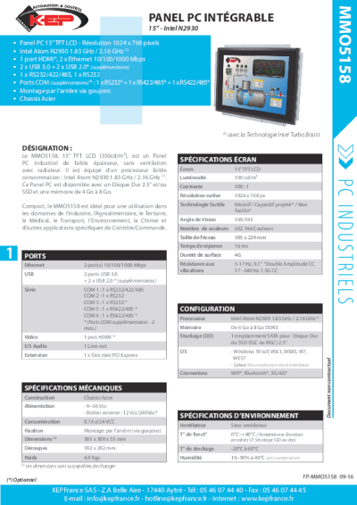 Panel PC Fanless Industriel Intégrable - MMO5158 - 15