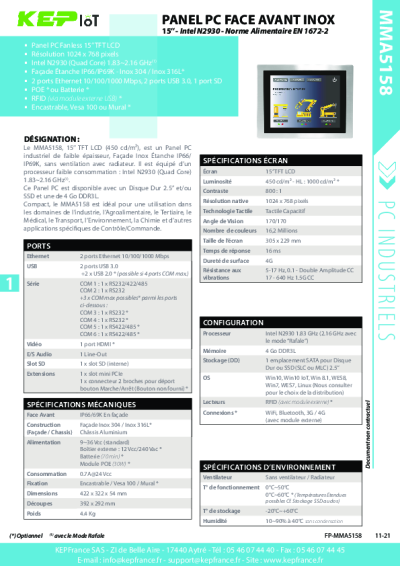 Panel PC agroalimentaire - certifiée EN 1672-2 - 15