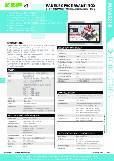 Panel PC Inox Fanless agroalimentaire EN 1672-2 - 21.5