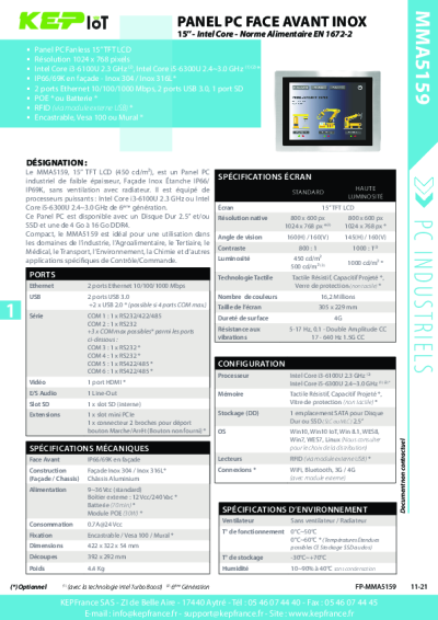 PC encastrable 15'' agroalimentaire EN 1672-2