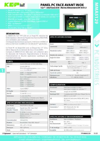Panel PC façade inox 12.1'' EN 1672-2