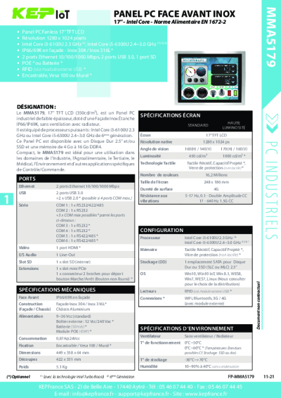 PC façade inox agroalimentaire EN 1672-2 17'' 