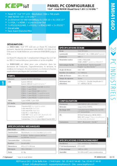 Panel PC Industriel, Configurable, Puissant - MMI4168O - 15.6