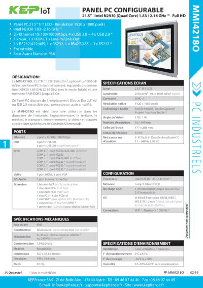 Panel PC Configurable, Tactile - MMI4218O - 21.5