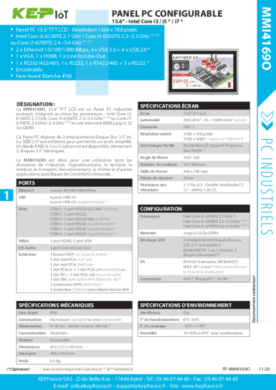 Panel PC Puissant Fanless - MMI 4169O - 15.6