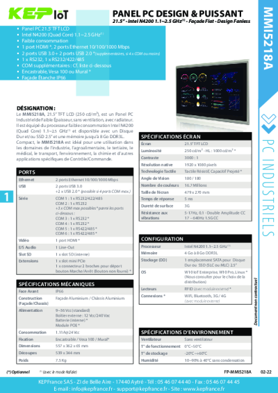Panel PC Industriel 21.5'' - Compact -  MMI5218A