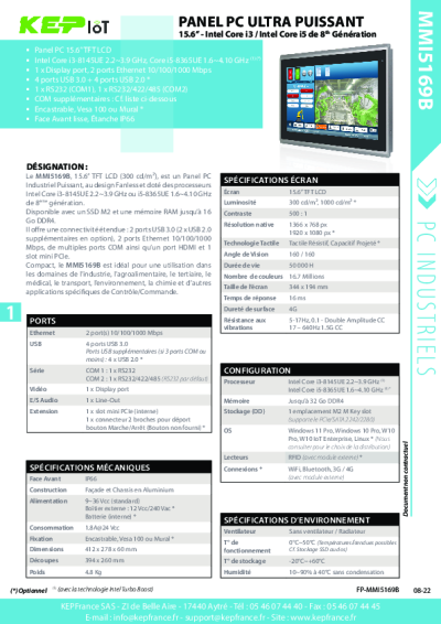 Panel PC Industriel Fanless 15.6