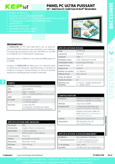 Panel Pc industriel 32'' - Compact - Intel Core i3/i5 - MMI5329B