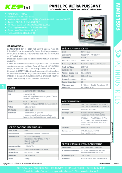 Panel PC Industriel Fanless - MMI5159B