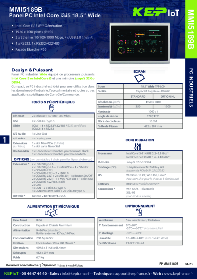 Panel Pc industriel Compact - MMI5189B
