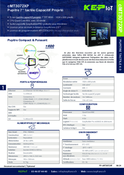 IHM tactile 7'' capacitif projeté - cMT3072XP Weintek