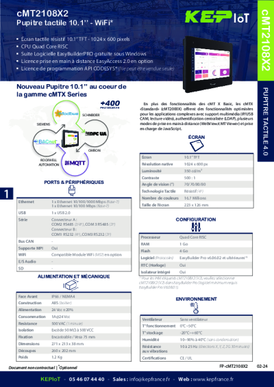 cMT2108X2 - IHM tactile 7'' - Industrie 4.0