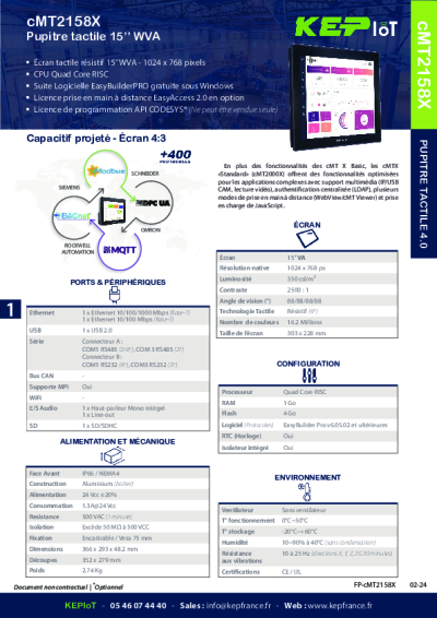 IHM Weintek tactile 15'' cMT2158X | Industrie 4.0