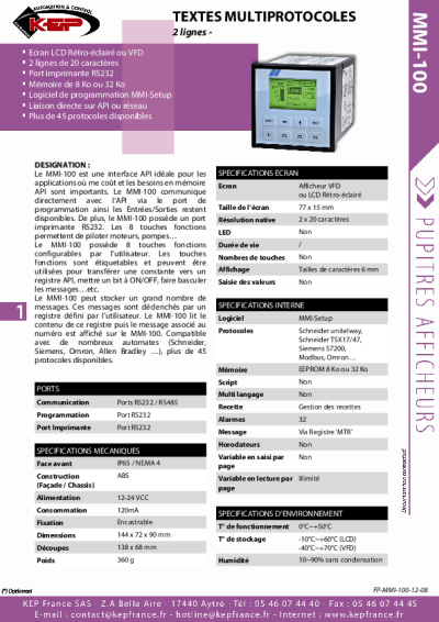 Terminal Texte Multiprotocoles 2 lignes – MMI-100