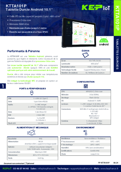 KTTA101P - Tablette durcie Android