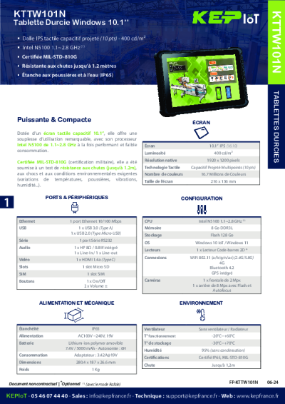 Tablette Durcie Windows 10.1