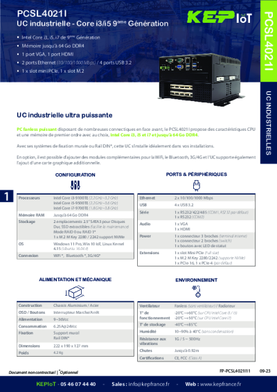 Unité Centrale Industrielle, 2 slots PCI/PCIe