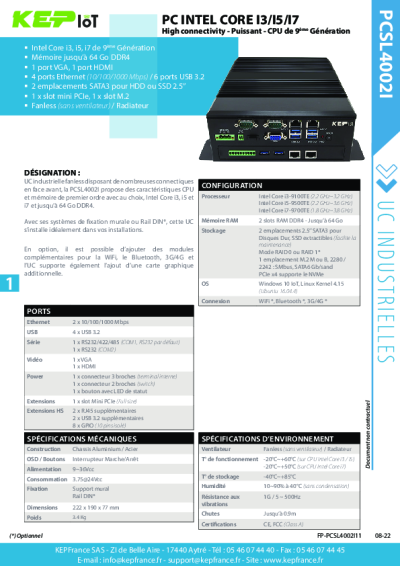 UC INDUSTRIELLES - PCSL4002I - Intel Core i3/i5/i7