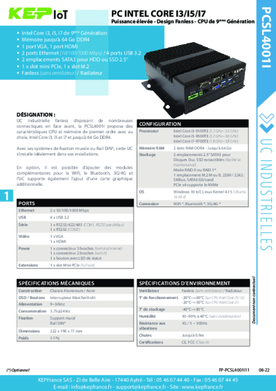PC industriel Core i3/i5/i7 - Fanless